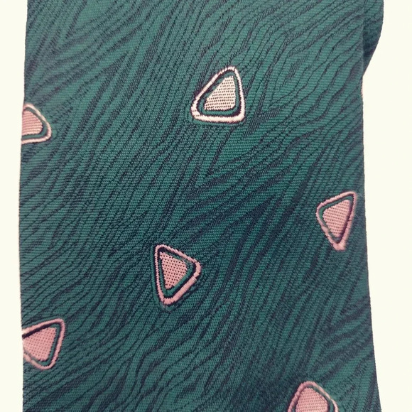 Envoy Retro Vintage Green Off White Triangle Pattern Necktie Tie 56x3 - Picture 4 of 7